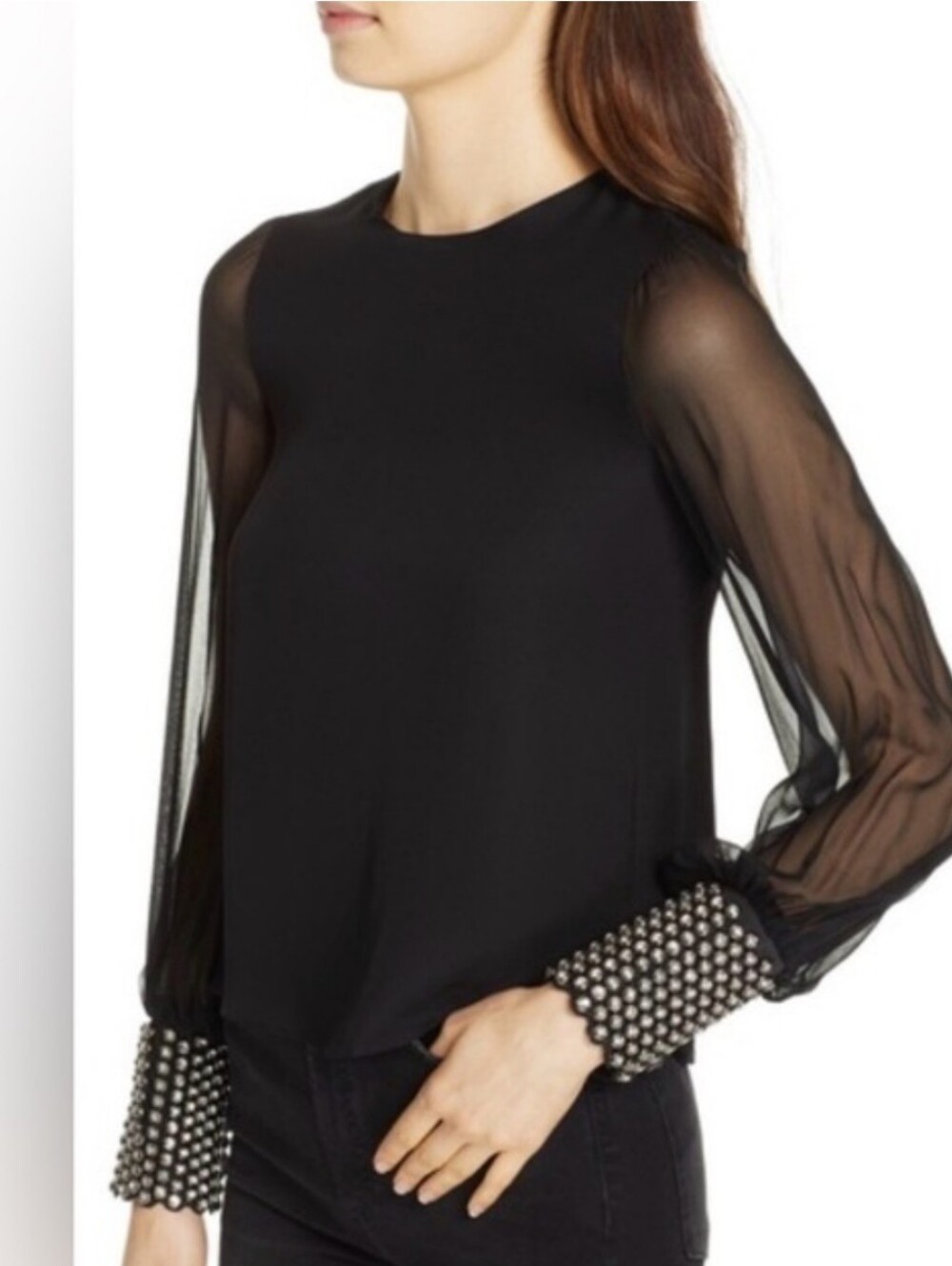 Alice + Olivia Black Blouse with Stud Cuffs